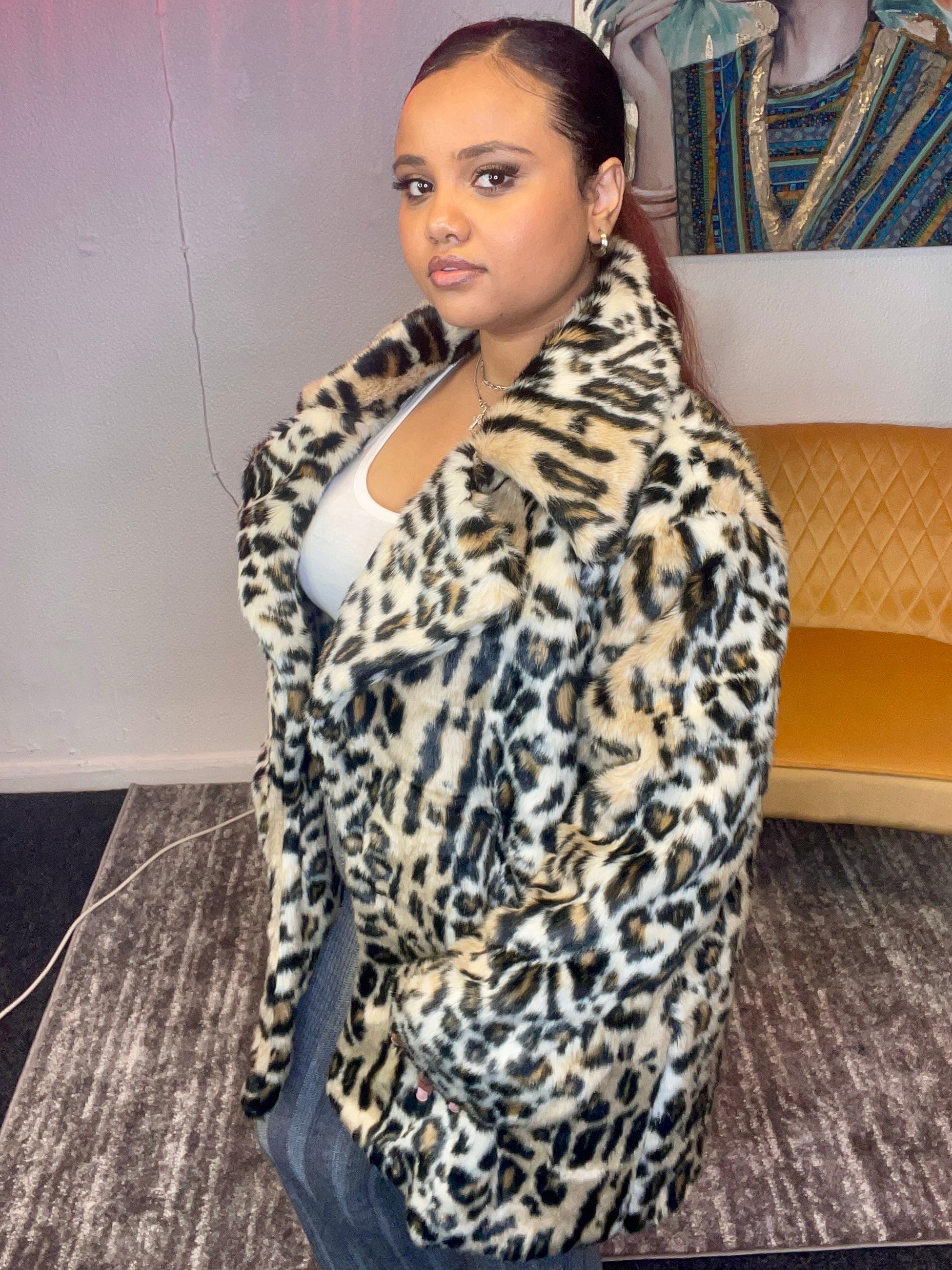 Jlo Faux Fur Leopard Print Jacket