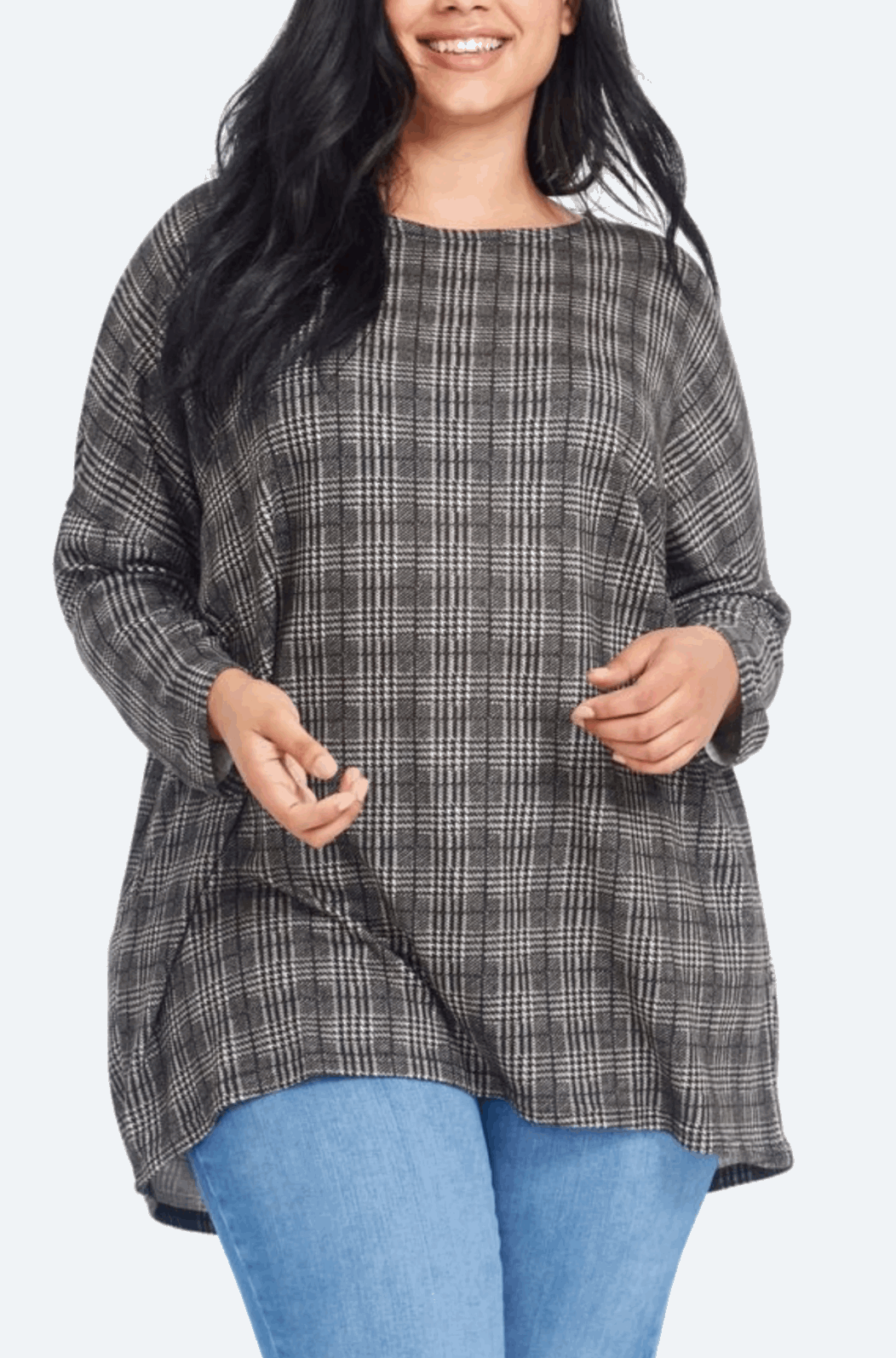 Curve Checked Batwing Top