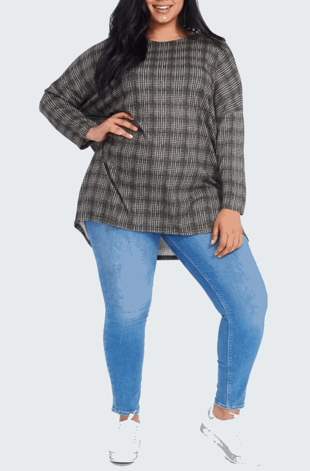 Curve Checked Batwing Top