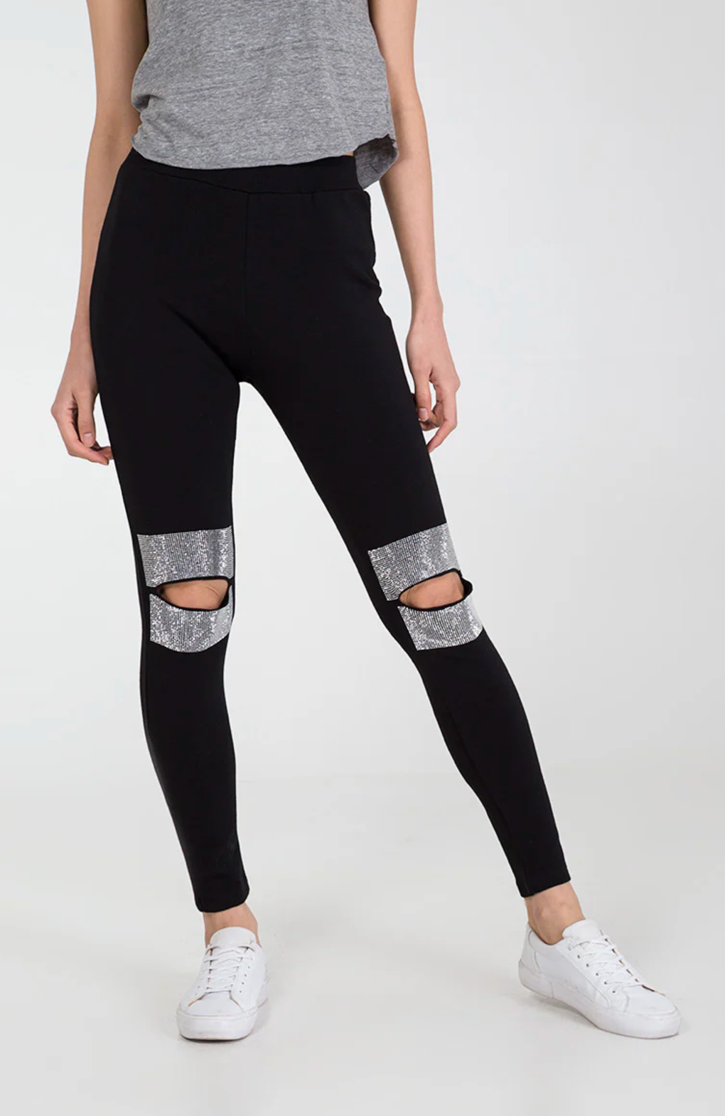 Diamante Cut Out Knee Leggings