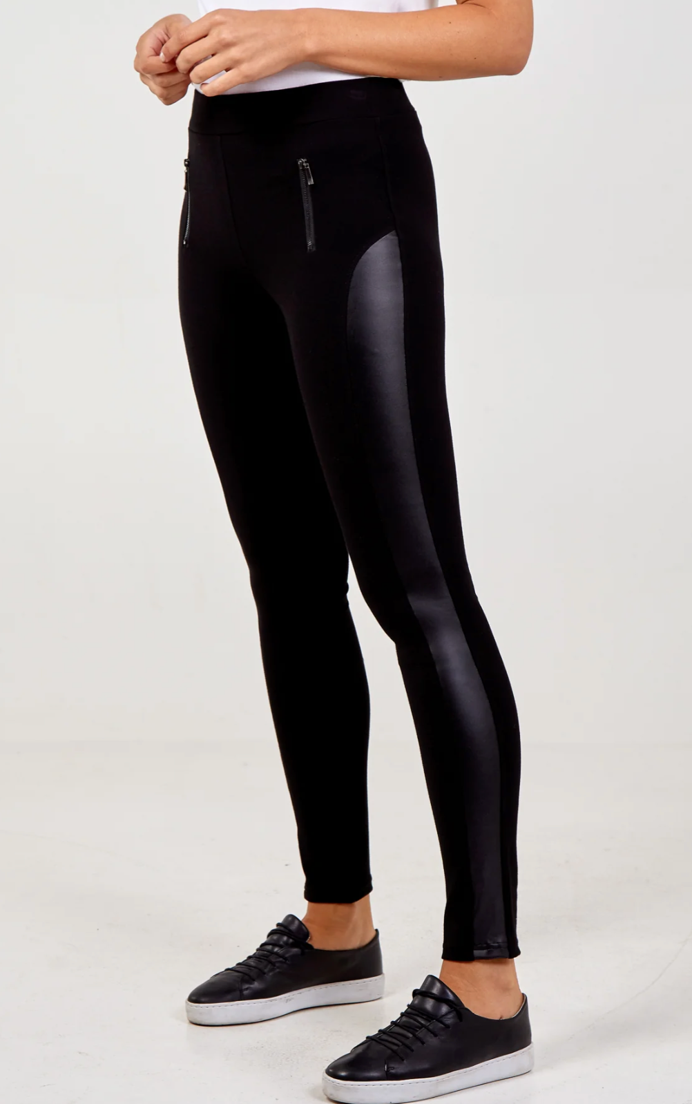 Zipped Pocket Legging With PU Panels